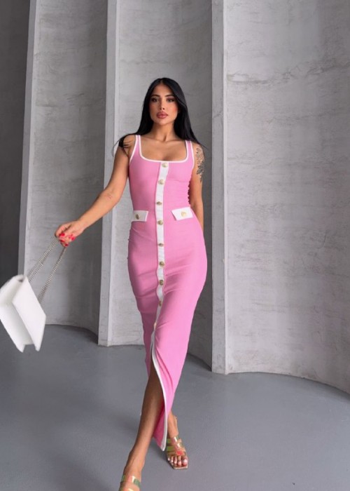 210763 PEMBE ELBİSE TRİKO
