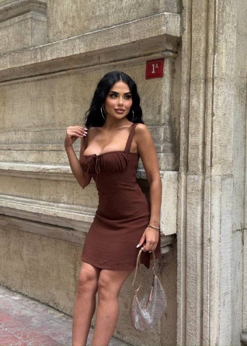 210833 KAHVE ELBİSE POPLİN KUMAŞ