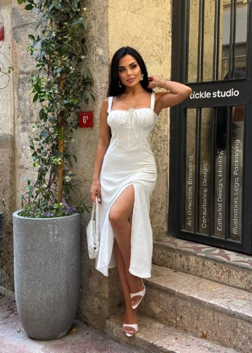 210853 BEYAZ ELBİSE POPLİN KUMAŞ