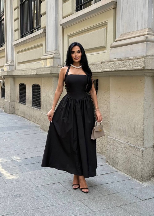 210855 SİYAH ELBİSE POPLİN KUMAŞ