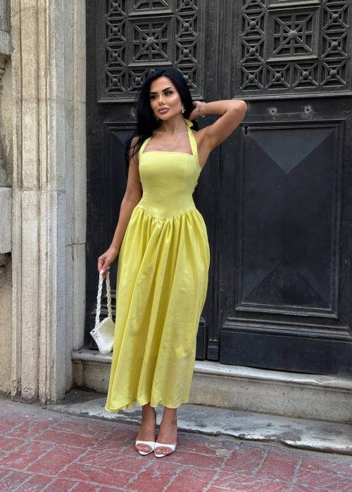 210856 SARI ELBİSE POPLİN KUMAŞ
