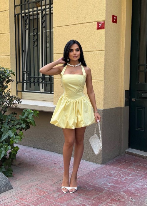 210862 SARI ELBİSE POPLİN KUMAŞ