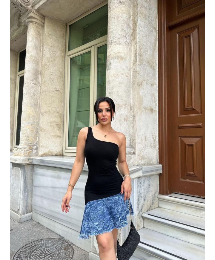 210906 GARNİLİ ELBİSE DENİM