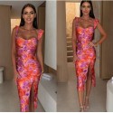 210928 GEMUSTERT KLEID ATLAS STOFF