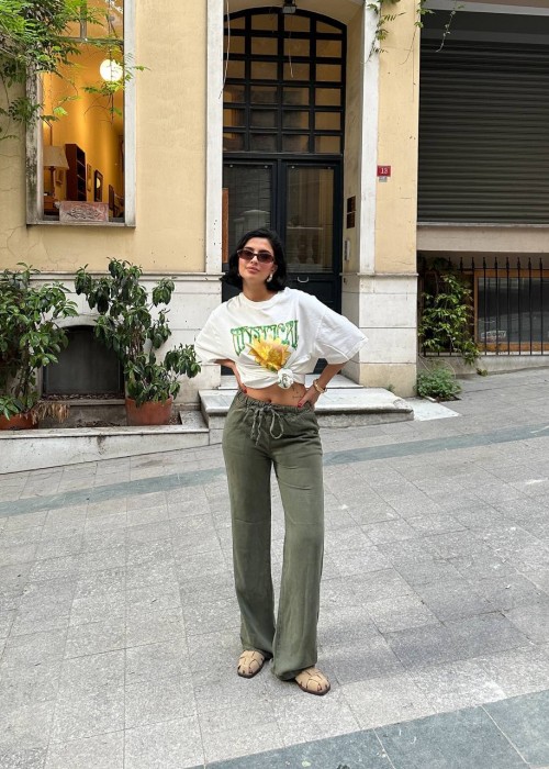 211030 KHAKI TROUSERS Gabardin fabric
