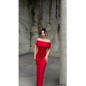211153 RED COCKTAİL DRESS SCUBA FABRIC