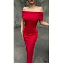 211153 RED COCKTAİL DRESS SCUBA FABRIC