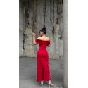 211153 RED COCKTAİL DRESS SCUBA FABRIC