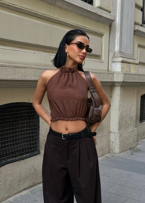 211166 COFFEE BLOUSE LINEN FABRIC