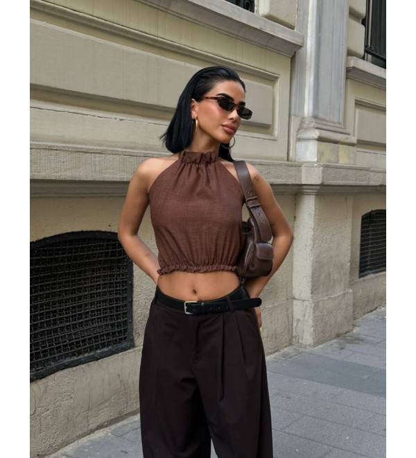 211166 COFFEE BLOUSE LINEN FABRIC