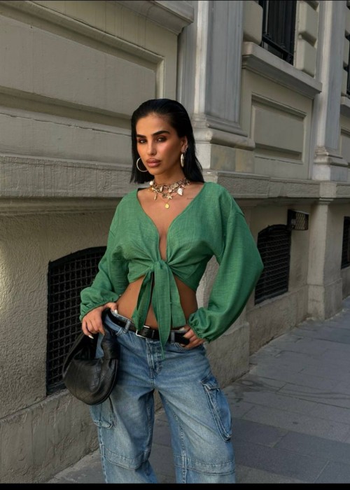 211167 GREEN BLOUSE LINEN FABRIC