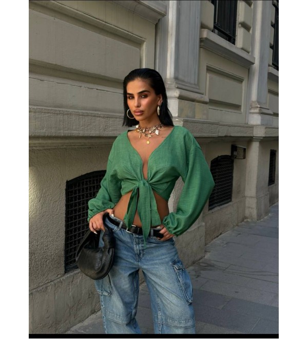 211167 GREEN BLOUSE LINEN FABRIC