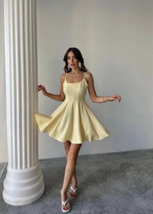 211255 SARI ELBİSE ATLAS KUMAŞ