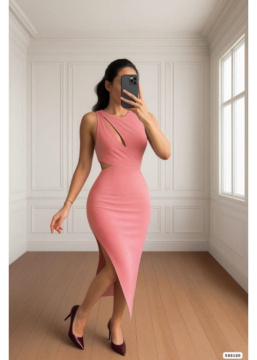 211262 PEMBE ELBİSE SCUBA KUMAŞ