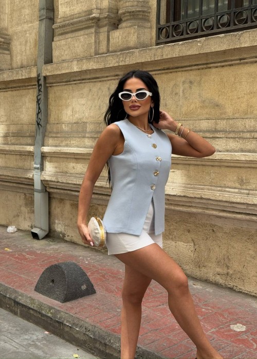211496 MAVİ YELEK KETEN KUMAŞ