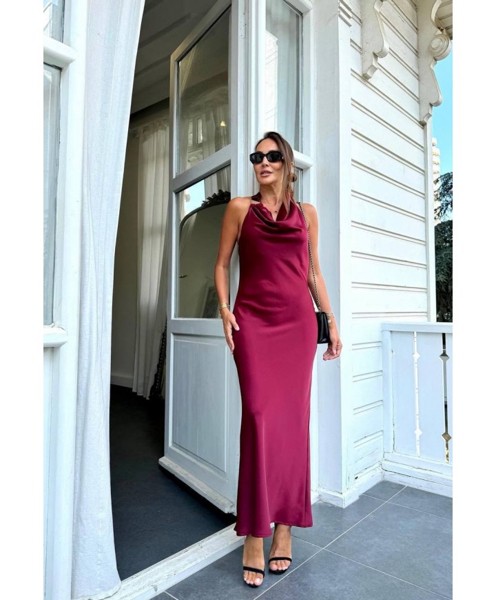 211628 BORDO ELBİSE SATEN KUMAŞ