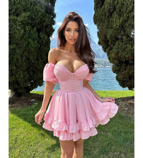 211666 PEMBE ELBİSE DUBAİ KUMAŞ