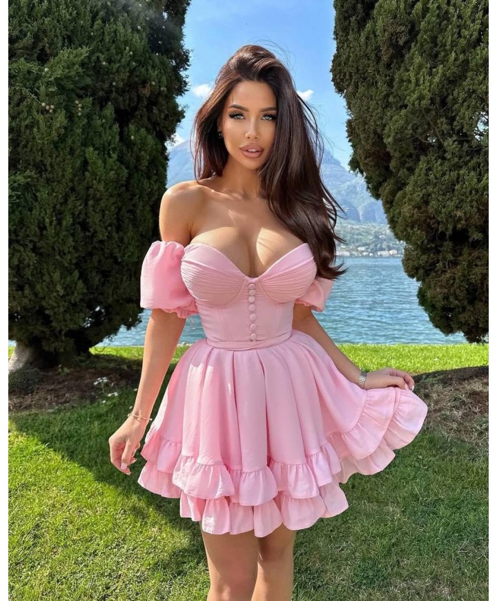 211666 PEMBE ELBİSE DUBAİ KUMAŞ