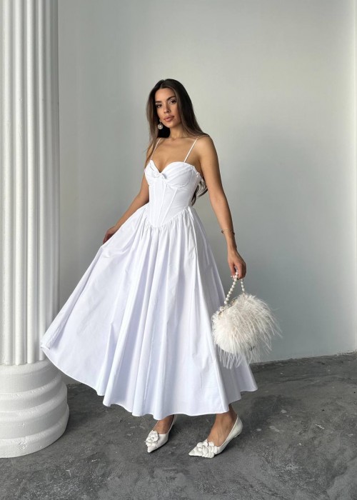 211746 BEYAZ ELBİSE POPLİN KUMAŞ