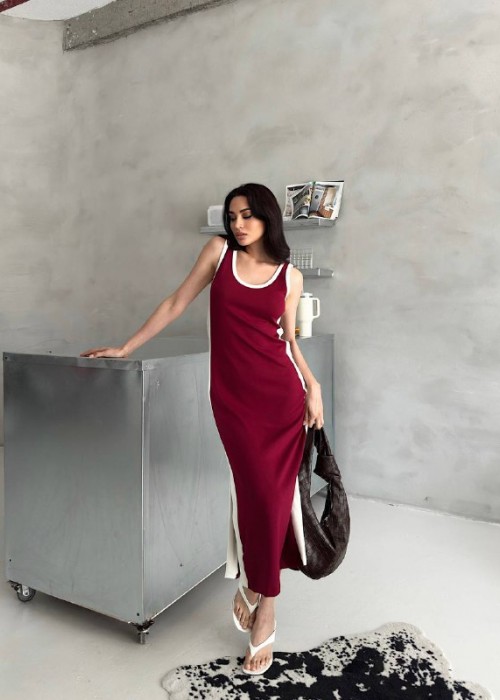 211816 BORDO ELBİSE MODAL KUMAŞ