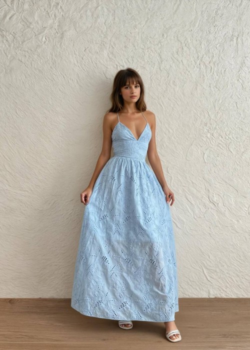 212087 BLUE DRESS Brode fabric