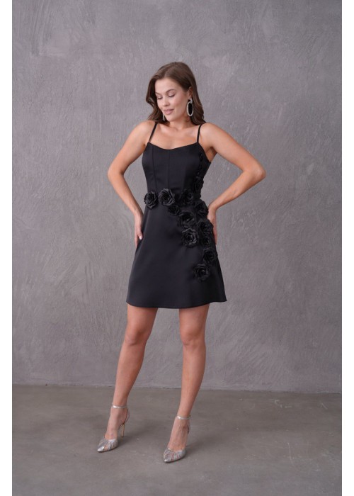 212297 BLACK COCKTAİL DRESS SATIN FABRIC
