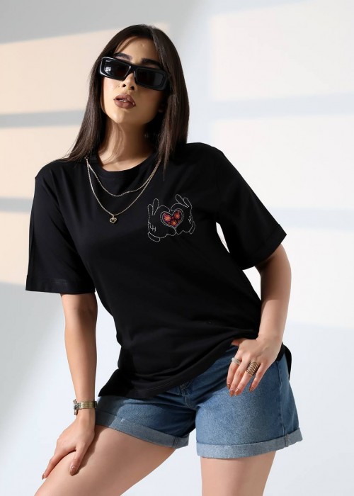 212300 BLACK T SHIRT Cotton fabric