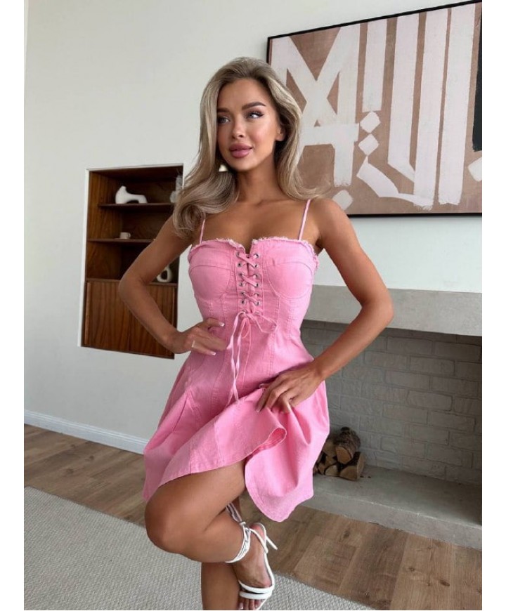 212345 PEMBE ELBİSE DENİM