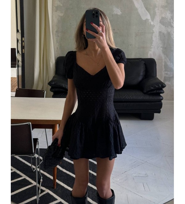 212349 SİYAH ELBİSE BRODE KUMAŞ