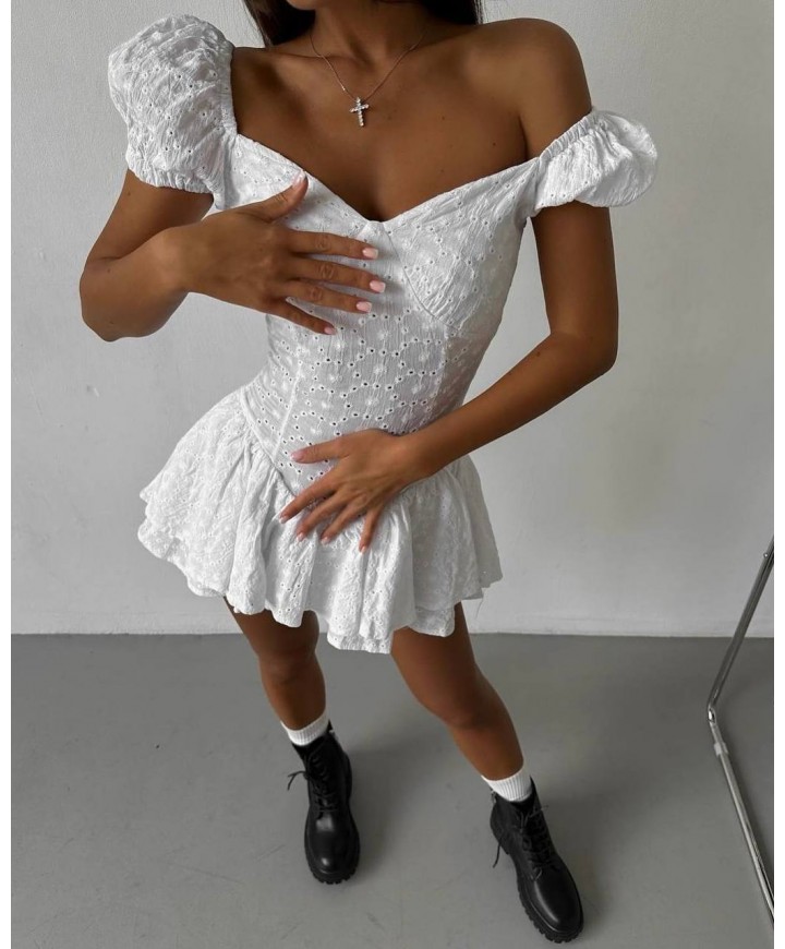 212350 BEYAZ ELBİSE BRODE KUMAŞ