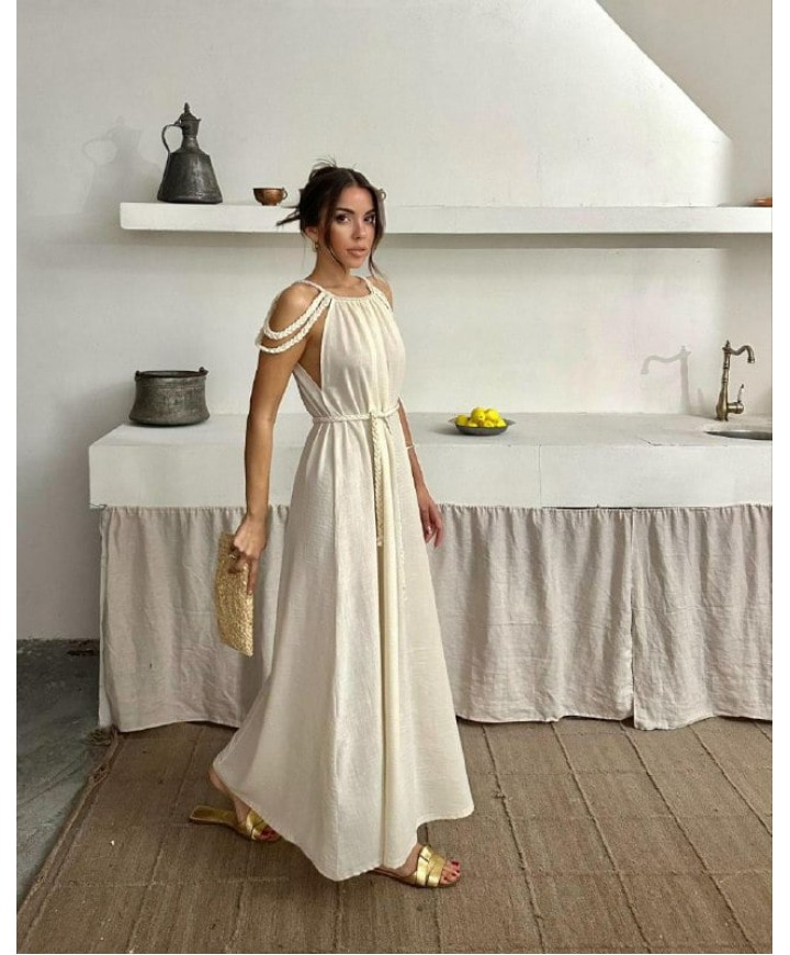 212360 KREM ELBİSE KETEN KUMAŞ