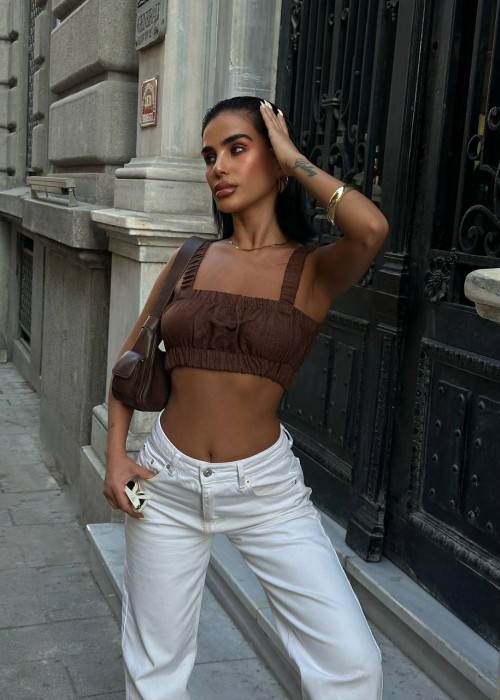 212361 COFFEE BLOUSE LINEN FABRIC
