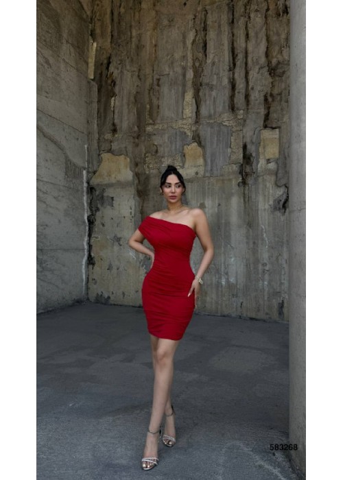 212372 RED COCKTAİL DRESS SANDY FABRİC