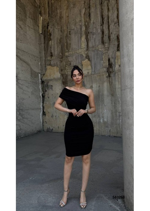 212373 BLACK COCKTAİL DRESS SANDY FABRİC