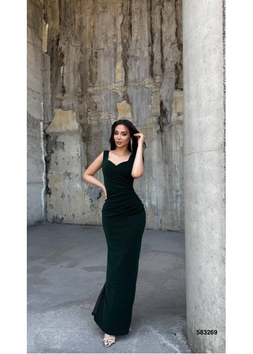 212382 GREEN COCKTAİL DRESS Flowers fabric