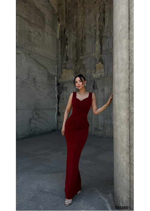 212383 BORDO COCKTAİL DRESS Flowers fabric