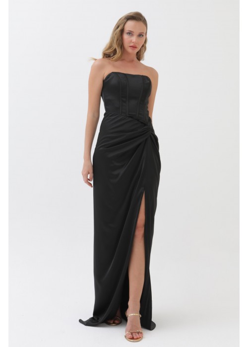 212387 BLACK COCKTAİL DRESS SATIN FABRIC