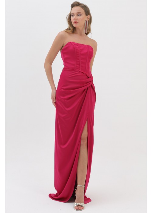 212390 RED COCKTAİL DRESS SATIN FABRIC