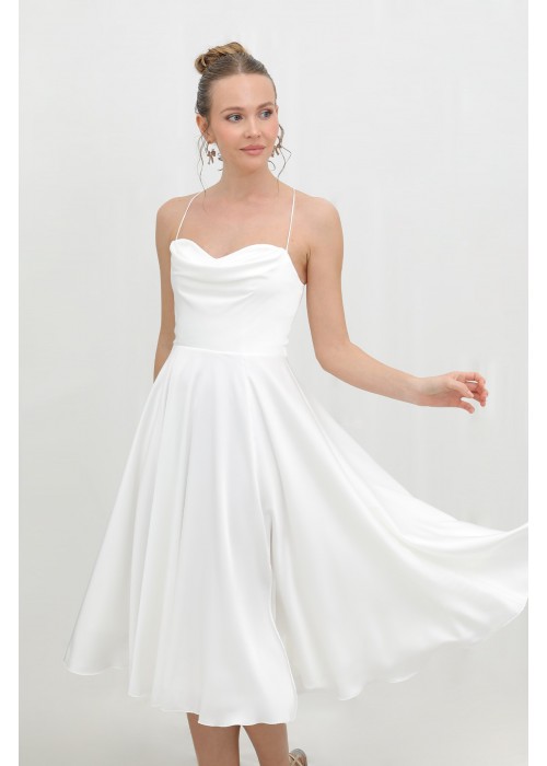 212392 WHITE COCKTAİL DRESS SATIN FABRIC