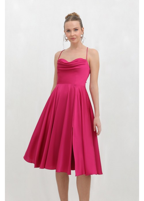 212395 RED COCKTAİL DRESS SATIN FABRIC