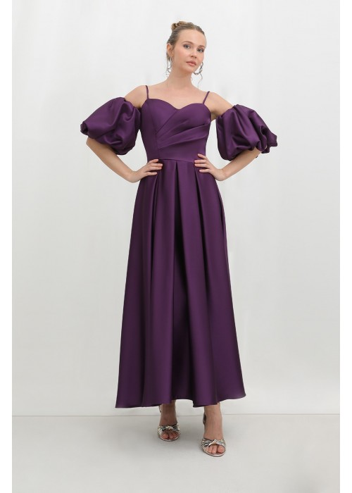 212401 Damson COCKTAİL DRESS SATIN FABRIC