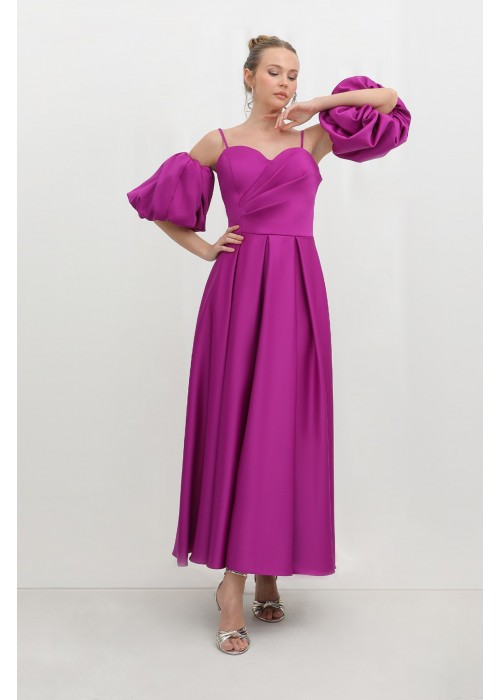212402 FUCHIA COCKTAİL DRESS SATIN FABRIC