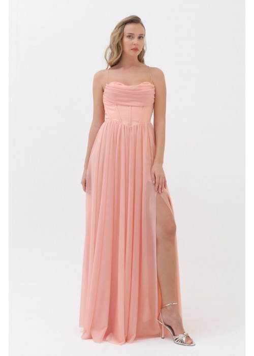 212411 PINK COCKTAİL DRESS CHIFFON FABRIC