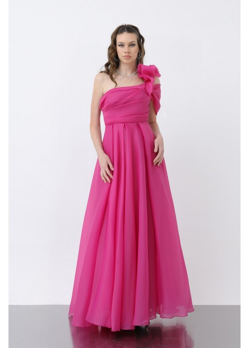 212420 PINK COCKTAİL DRESS CHIFFON FABRIC