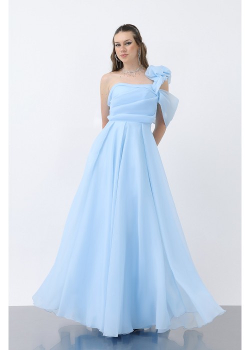 212423 BLUE COCKTAİL DRESS CHIFFON FABRIC