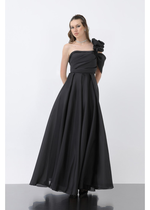 212424 BLACK COCKTAİL DRESS CHIFFON FABRIC