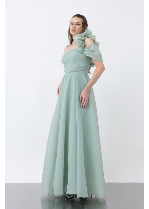 212425 GREY COCKTAİL DRESS CHIFFON FABRIC
