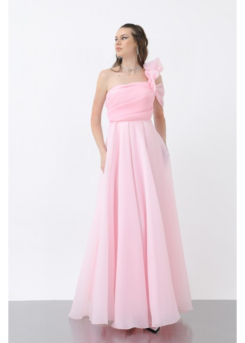 212426 PINK COCKTAİL DRESS CHIFFON FABRIC