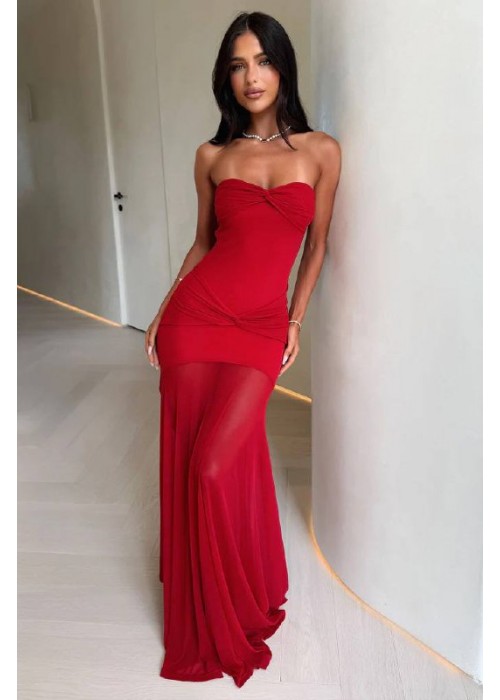 212472 RED COCKTAİL DRESS MODAL FABRIC