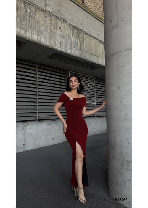 212594 BORDO COCKTAİL DRESS Flowers fabric